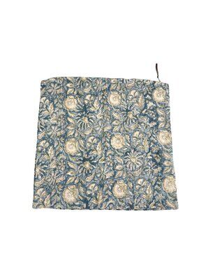 Pottery Barn Throw Pillow Cover Blue Beige Floral Tapestry Linen Blend Square